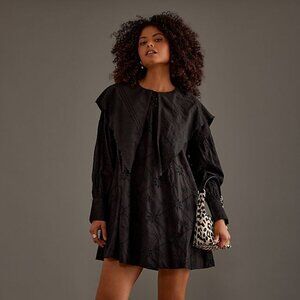 Damson Madder Clementine Embroidered Collared Mini Dress Sz UK 10 US 6 Black